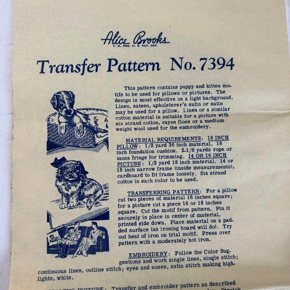 Antique Alice Brooks Embroidery Transfer Patterns #7376 & #7394 HTF Lot of 2 - Picture 2 of 10